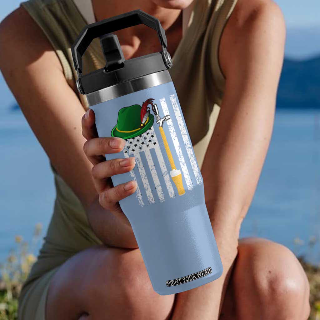 Funny German Beer Flip Straw Tumbler Oktoberfest Vintage American Flag Alpine hat TS11 One Size: 30 oz Light Blue Print Your Wear