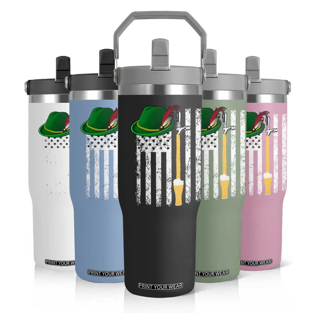 Funny German Beer Flip Straw Tumbler Oktoberfest Vintage American Flag Alpine hat TS11 Print Your Wear