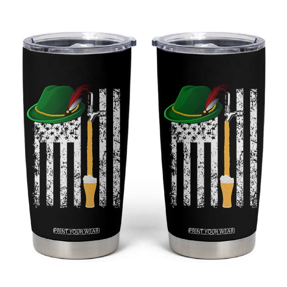 Funny German Beer Tumbler Cup Oktoberfest Vintage American Flag Alpine hat TS11 Black Print Your Wear