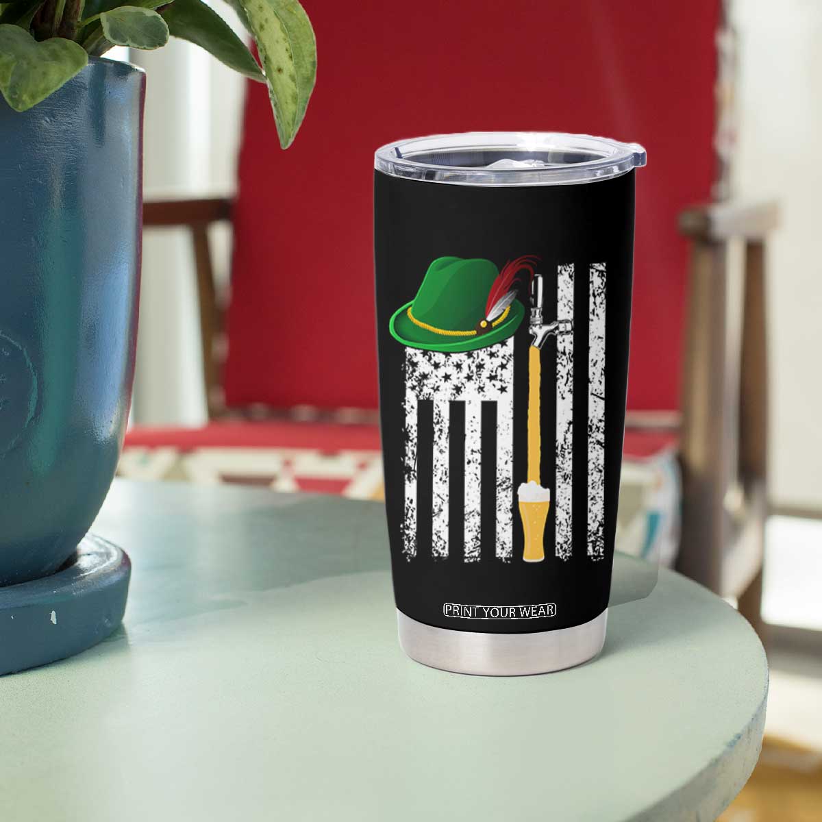Funny German Beer Tumbler Cup Oktoberfest Vintage American Flag Alpine hat TS11 Print Your Wear