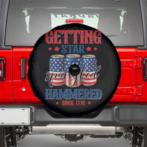 Funny Getting Star Spangled Hammered Since 1776 Spare Tire Cover 4th of July Beers American Flag TS11 Black Print Your Wear