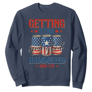 Funny Getting Star Spangled Hammered Since 1776 Sweatshirt 4th of July Beers American Flag TS11 Navy Print Your Wear