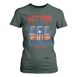 Funny Getting Star Spangled Hammered Since 1776 T Shirt For Women 4th of July Beers American Flag TS11 Dark Forest Green Print Your Wear