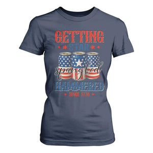 Funny Getting Star Spangled Hammered Since 1776 T Shirt For Women 4th of July Beers American Flag TS11 Navy Print Your Wear