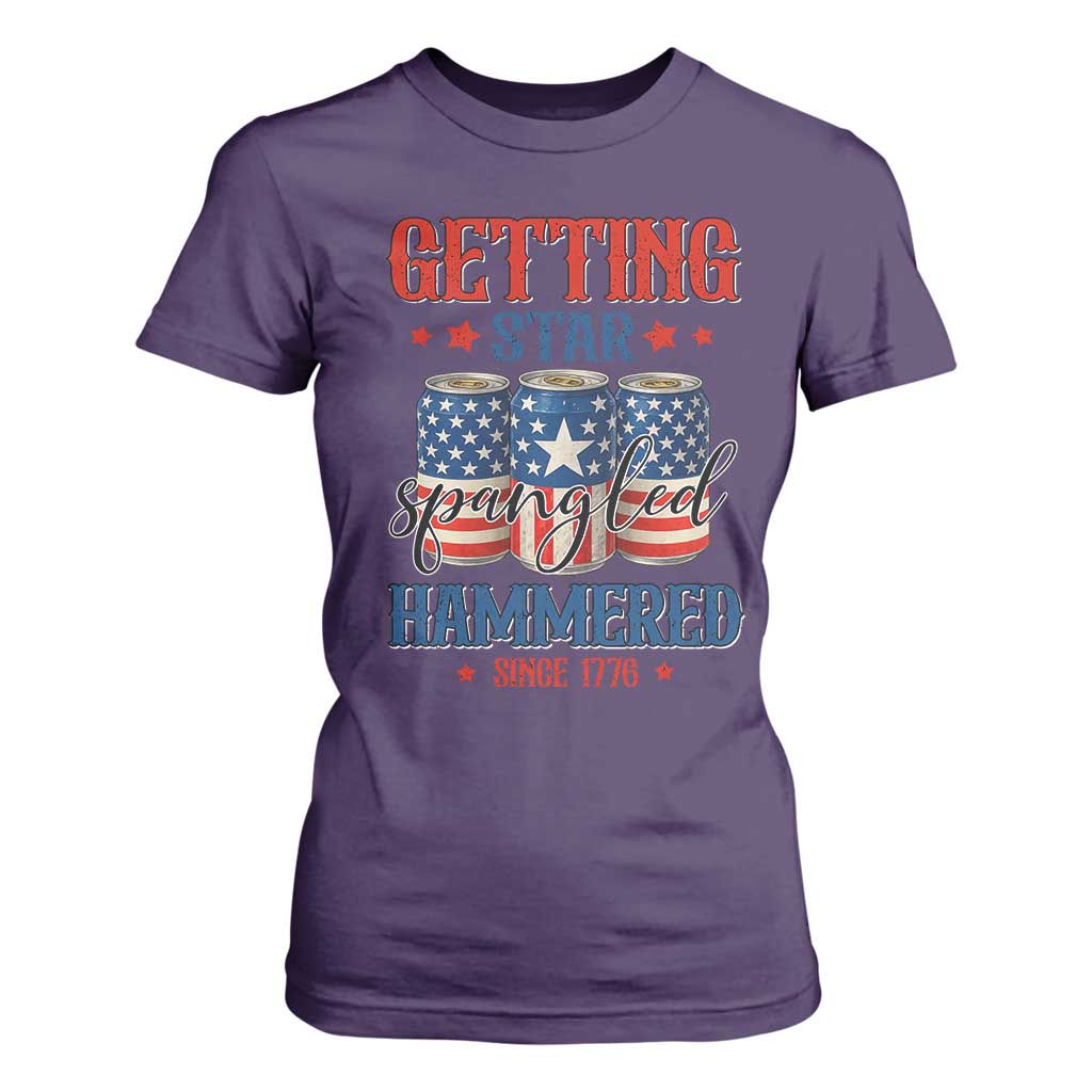 Funny Getting Star Spangled Hammered Since 1776 T Shirt For Women 4th of July Beers American Flag TS11 Purple Print Your Wear
