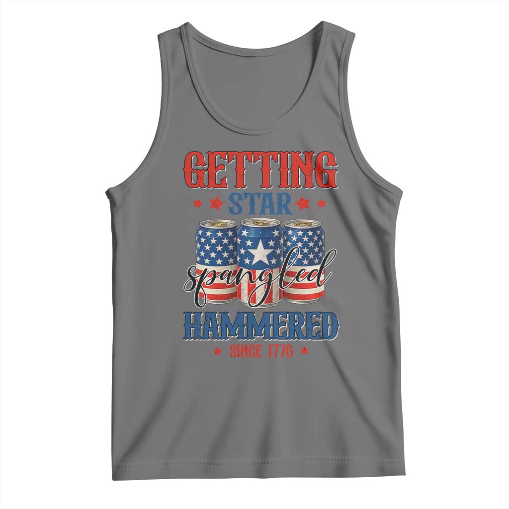 Funny Getting Star Spangled Hammered Since 1776 Tank Top 4th of July Beers American Flag TS11 Black Heather Print Your Wear