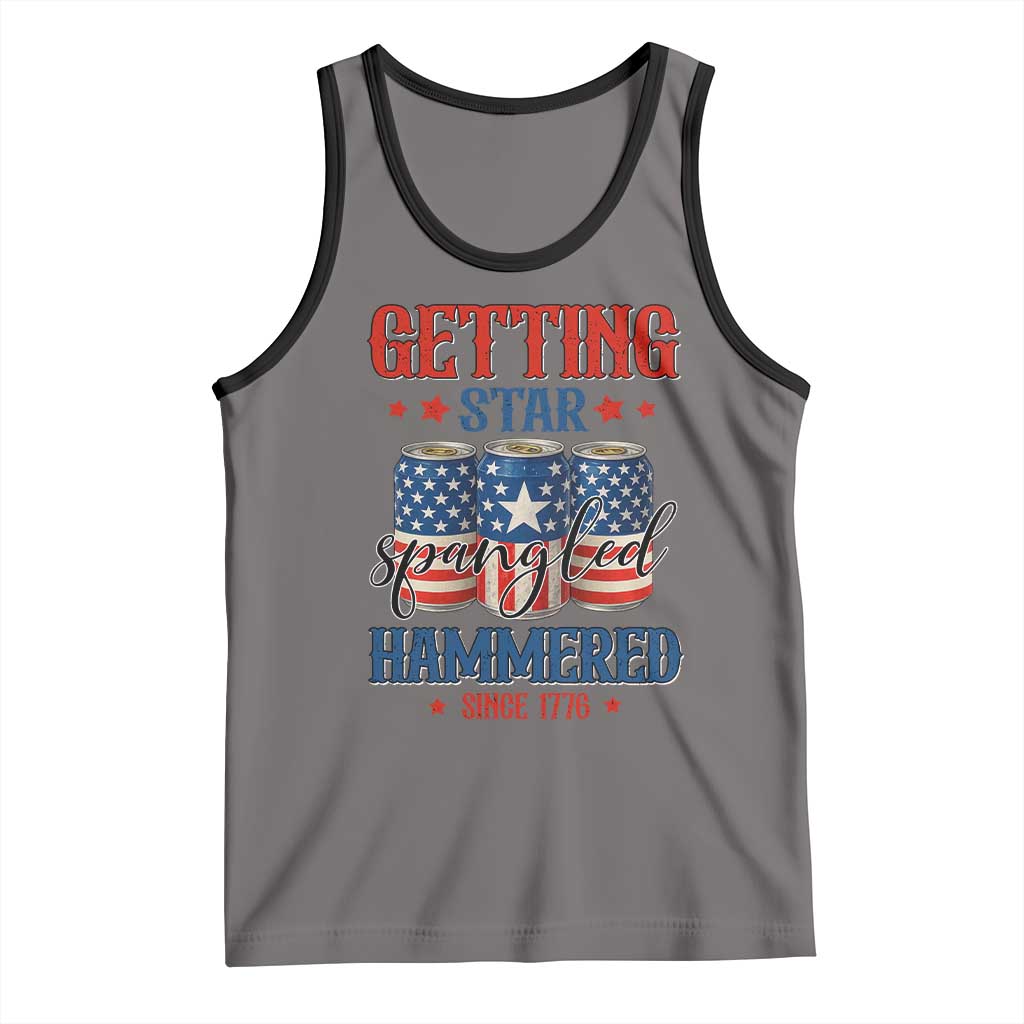Funny Getting Star Spangled Hammered Since 1776 Tank Top 4th of July Beers American Flag TS11 Deep Heather Black Print Your Wear
