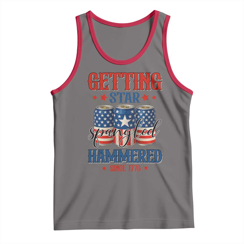 Funny Getting Star Spangled Hammered Since 1776 Tank Top 4th of July Beers American Flag TS11 Deep Heather Red Print Your Wear