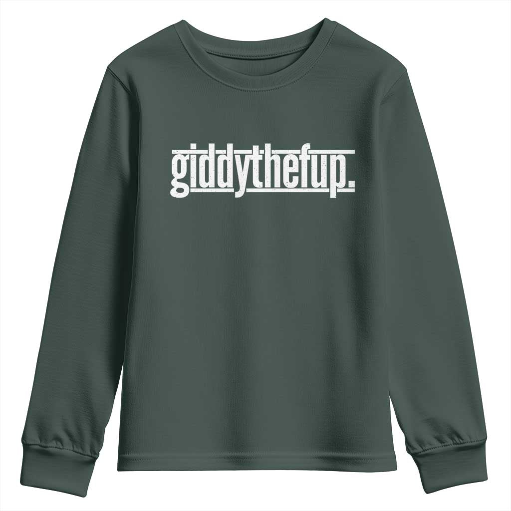 Funny Giddythefup Derby Day Youth Sweatshirt Derby Giddy Up Horse Racing TS11 Dark Forest Green Print Your Wear