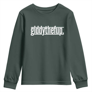 Funny Giddythefup Derby Day Youth Sweatshirt Derby Giddy Up Horse Racing TS11 Dark Forest Green Print Your Wear
