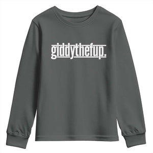 Funny Giddythefup Derby Day Youth Sweatshirt Derby Giddy Up Horse Racing TS11 Dark Heather Print Your Wear