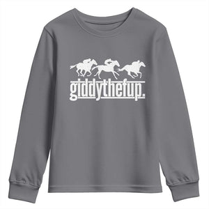 Funny Giddythefup Derby Day Youth Sweatshirt Vintage Giddy Up Horse Racing TS11 Charcoal Print Your Wear