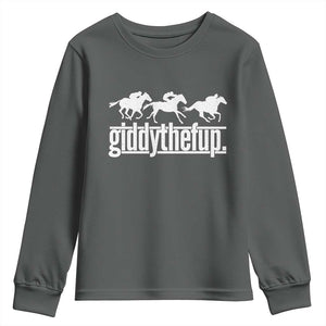 Funny Giddythefup Derby Day Youth Sweatshirt Vintage Giddy Up Horse Racing TS11 Print Your Wear