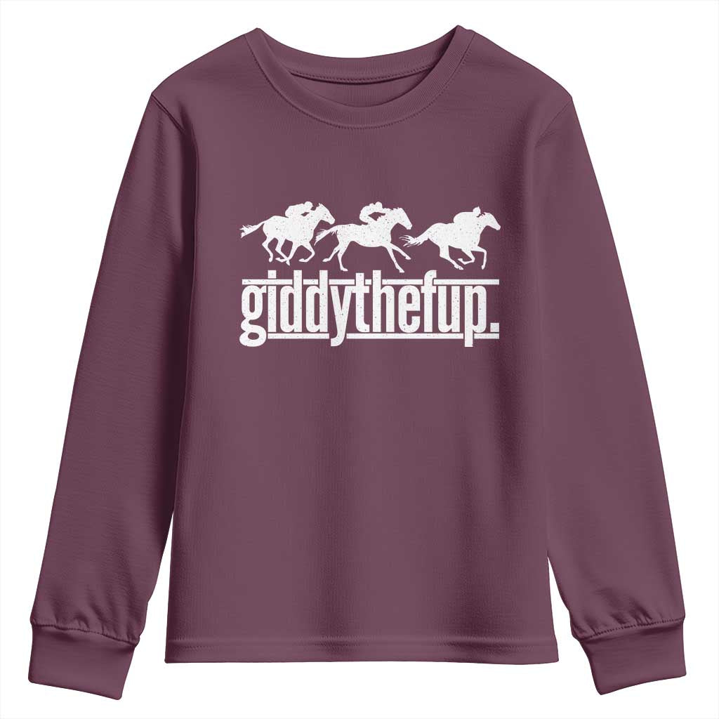 Funny Giddythefup Derby Day Youth Sweatshirt Vintage Giddy Up Horse Racing TS11 Print Your Wear