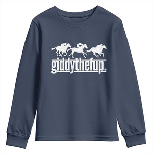 Funny Giddythefup Derby Day Youth Sweatshirt Vintage Giddy Up Horse Racing TS11 Navy Print Your Wear