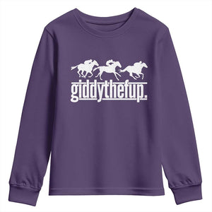Funny Giddythefup Derby Day Youth Sweatshirt Vintage Giddy Up Horse Racing TS11 Purple Print Your Wear