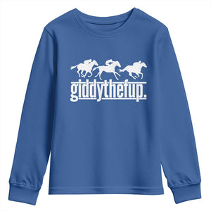 Funny Giddythefup Derby Day Youth Sweatshirt Vintage Giddy Up Horse Racing TS11 Royal Blue Print Your Wear