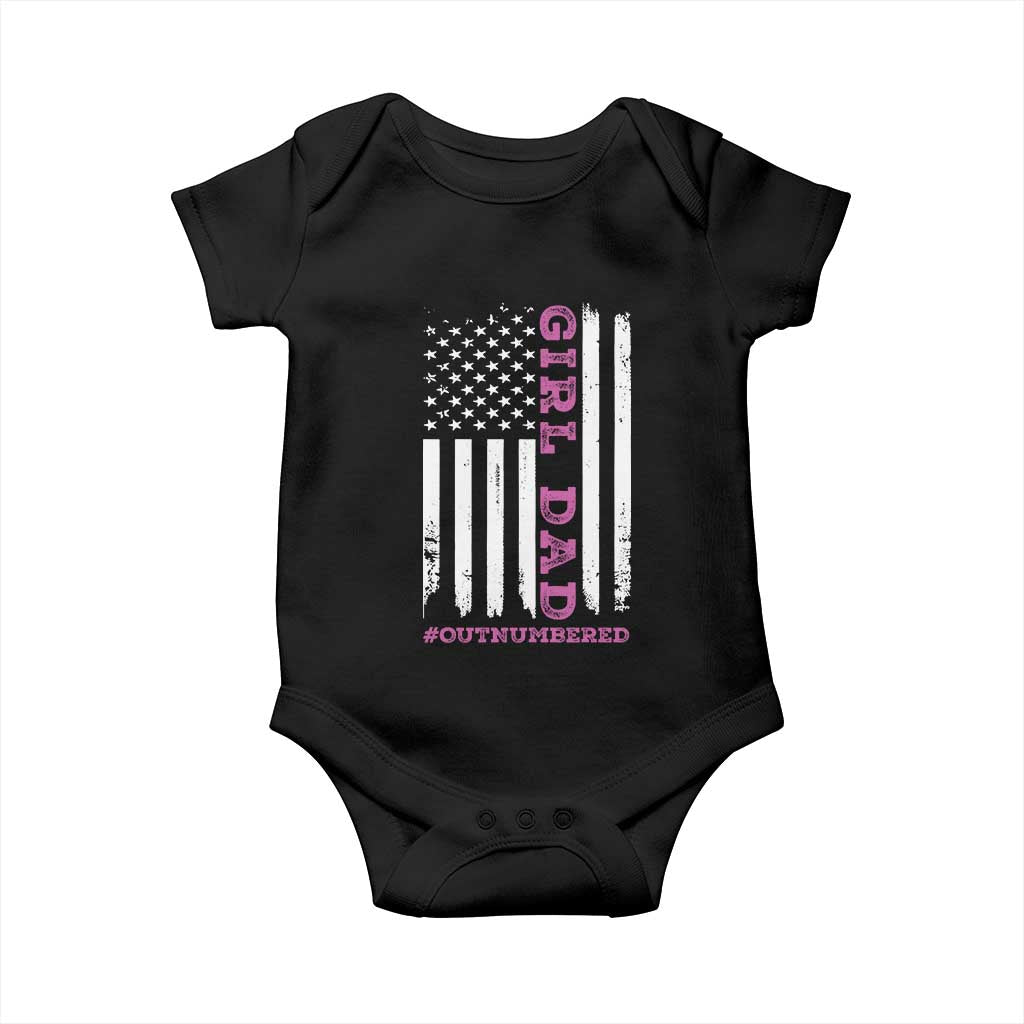 Funny Girl Dad Outnumbered Baby Onesie Vintage American Flag Father's Day TS11 Black Print Your Wear