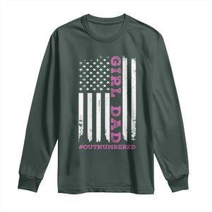 Funny Girl Dad Outnumbered Long Sleeve Shirt Vintage American Flag Father's Day TS11 Dark Forest Green Print Your Wear