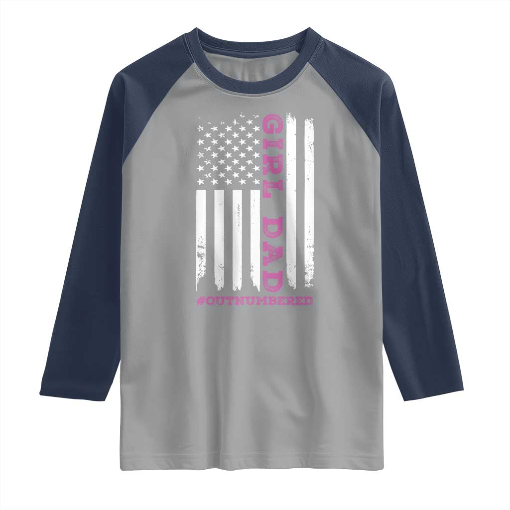 Funny Girl Dad Outnumbered Raglan Shirt Vintage American Flag Father's Day TS11 Print Your Wear