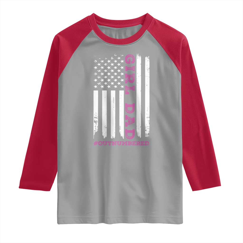 Funny Girl Dad Outnumbered Raglan Shirt Vintage American Flag Father's Day TS11 Print Your Wear