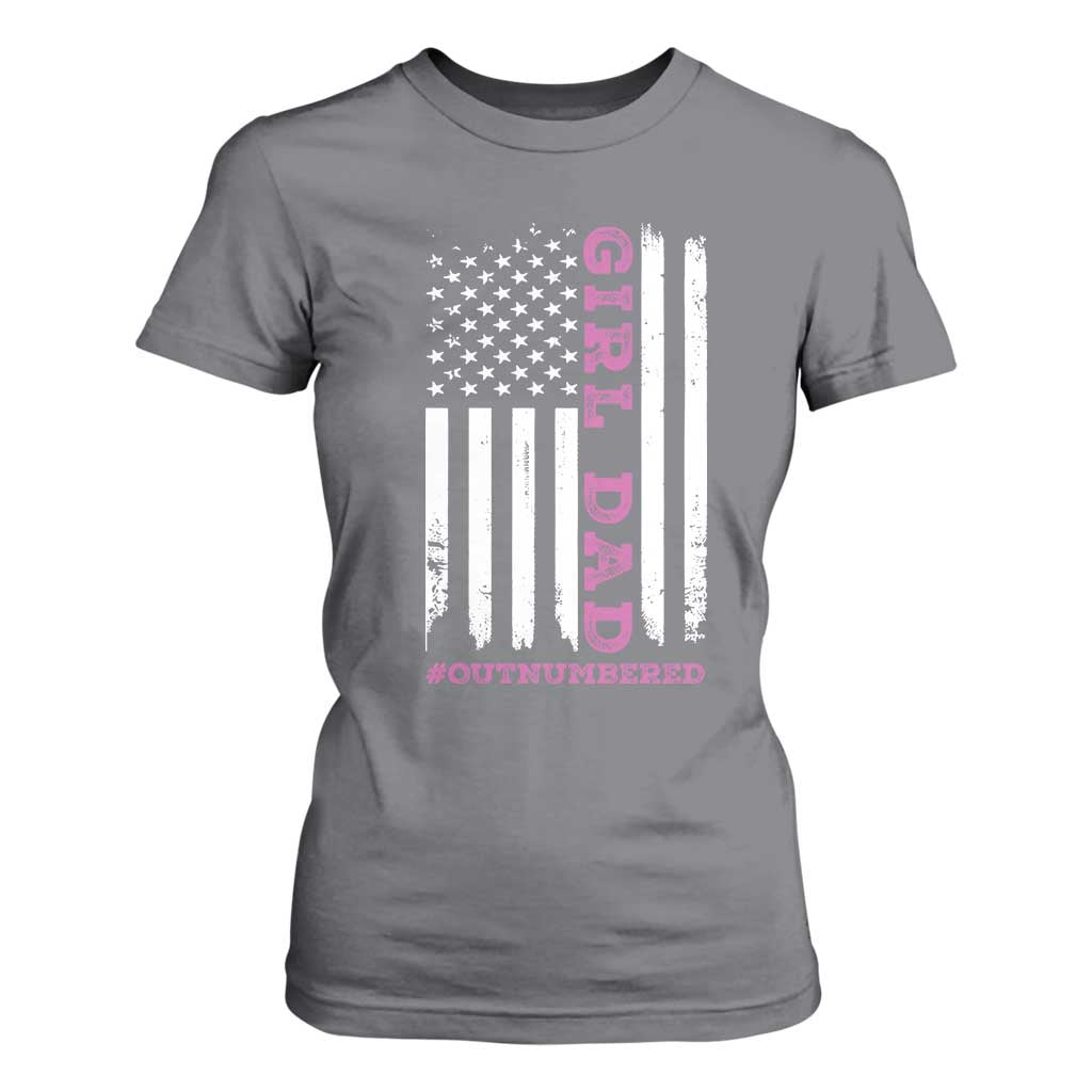 Funny Girl Dad Outnumbered T Shirt For Women Vintage American Flag Father's Day TS11 Print Your Wear
