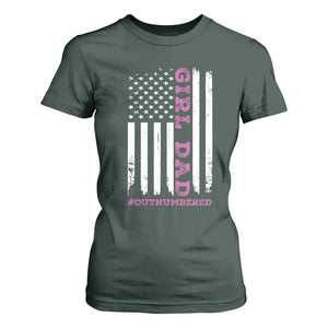 Funny Girl Dad Outnumbered T Shirt For Women Vintage American Flag Father's Day TS11 Dark Forest Green Print Your Wear