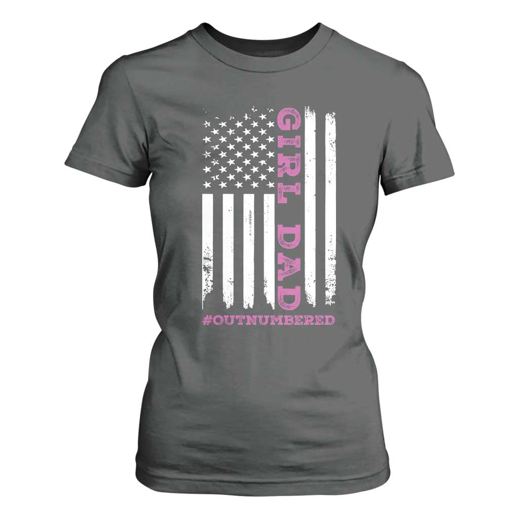 Funny Girl Dad Outnumbered T Shirt For Women Vintage American Flag Father's Day TS11 Print Your Wear