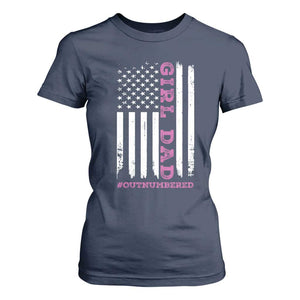 Funny Girl Dad Outnumbered T Shirt For Women Vintage American Flag Father's Day TS11 Navy Print Your Wear