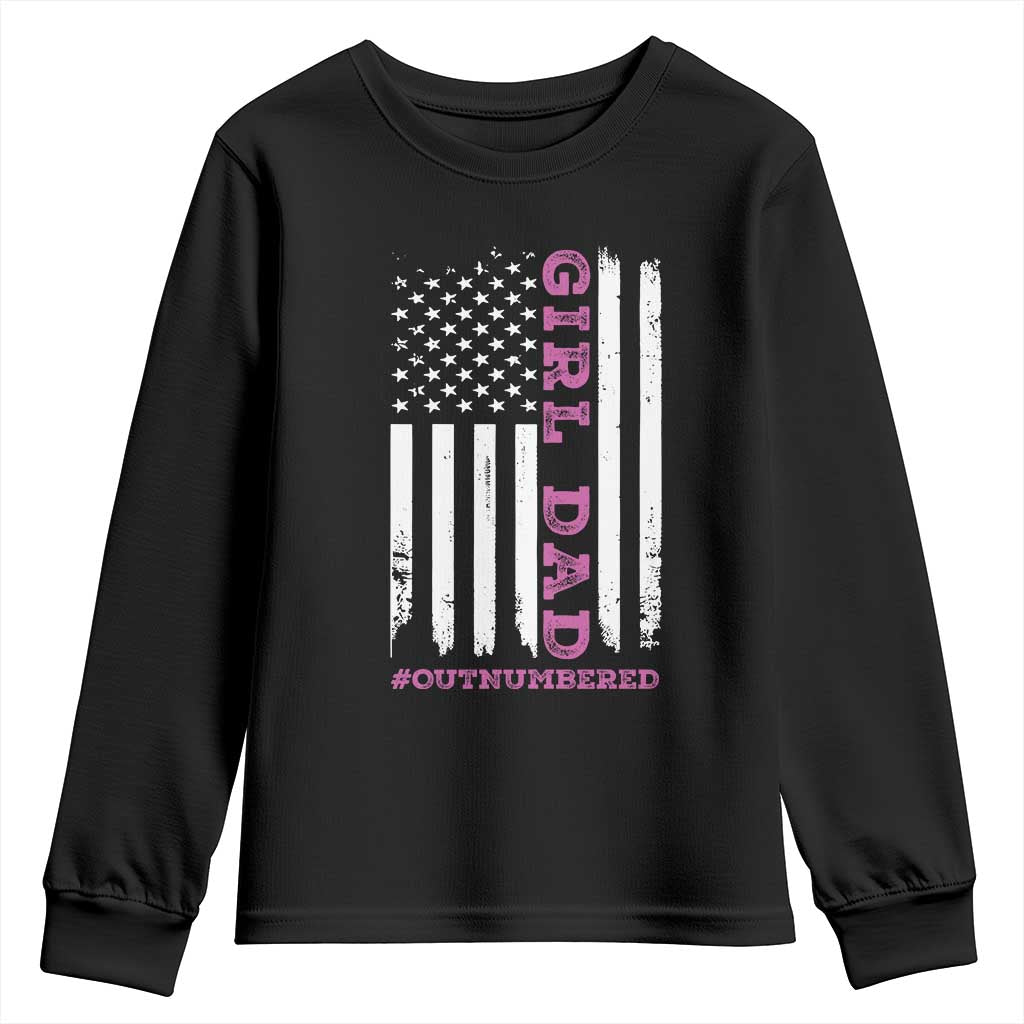 Funny Girl Dad Outnumbered Youth Sweatshirt Vintage American Flag Father's Day TS11 Black Print Your Wear