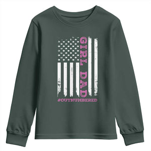 Funny Girl Dad Outnumbered Youth Sweatshirt Vintage American Flag Father's Day TS11 Dark Forest Green Print Your Wear