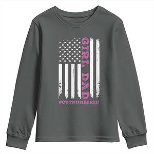 Funny Girl Dad Outnumbered Youth Sweatshirt Vintage American Flag Father's Day TS11 Dark Heather Print Your Wear