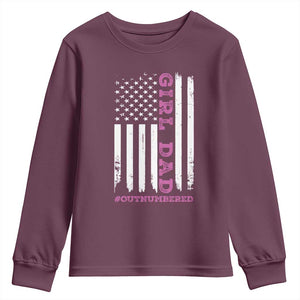 Funny Girl Dad Outnumbered Youth Sweatshirt Vintage American Flag Father's Day TS11 Maroon Print Your Wear