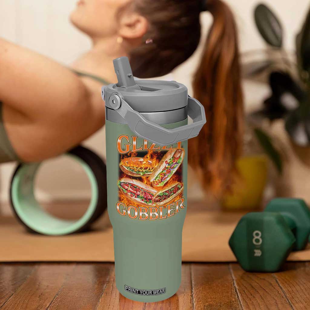 Funny Glizzy Gobbler Flip Straw Tumbler Glizzy Hot Dog Meme Hilarious TS11 One Size: 30 oz Moss Green Print Your Wear