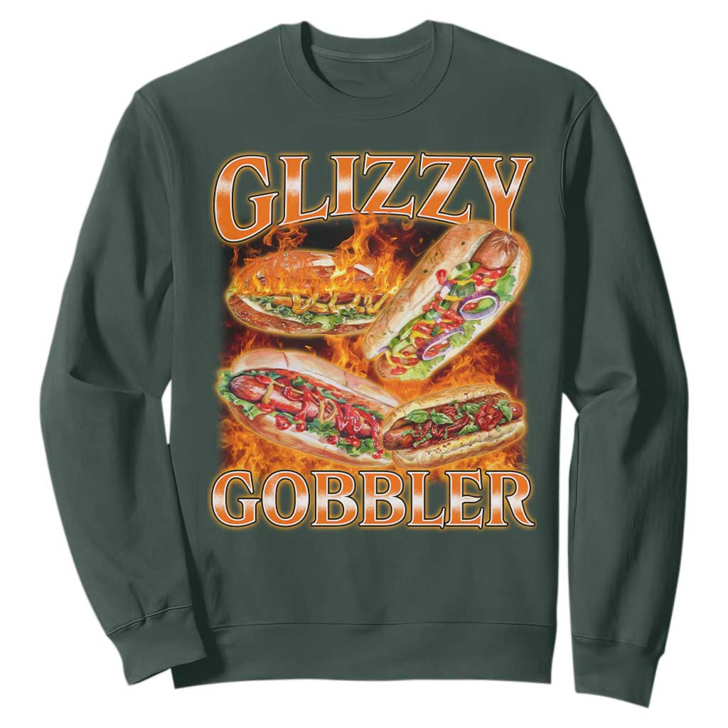 Funny Glizzy Gobbler Sweatshirt Glizzy Hot Dog Meme Hilarious TS11 Dark Forest Green Print Your Wear