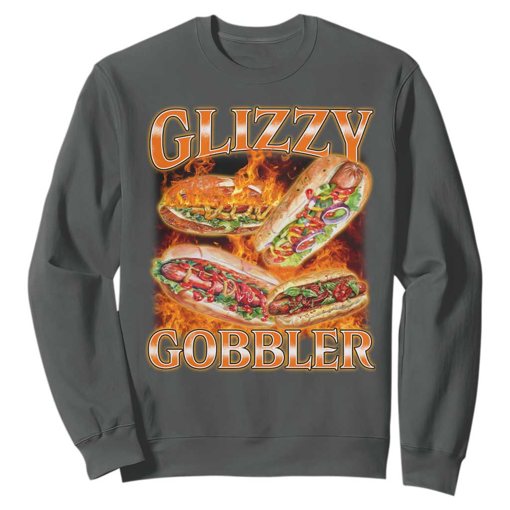 Funny Glizzy Gobbler Sweatshirt Glizzy Hot Dog Meme Hilarious TS11 Dark Heather Print Your Wear
