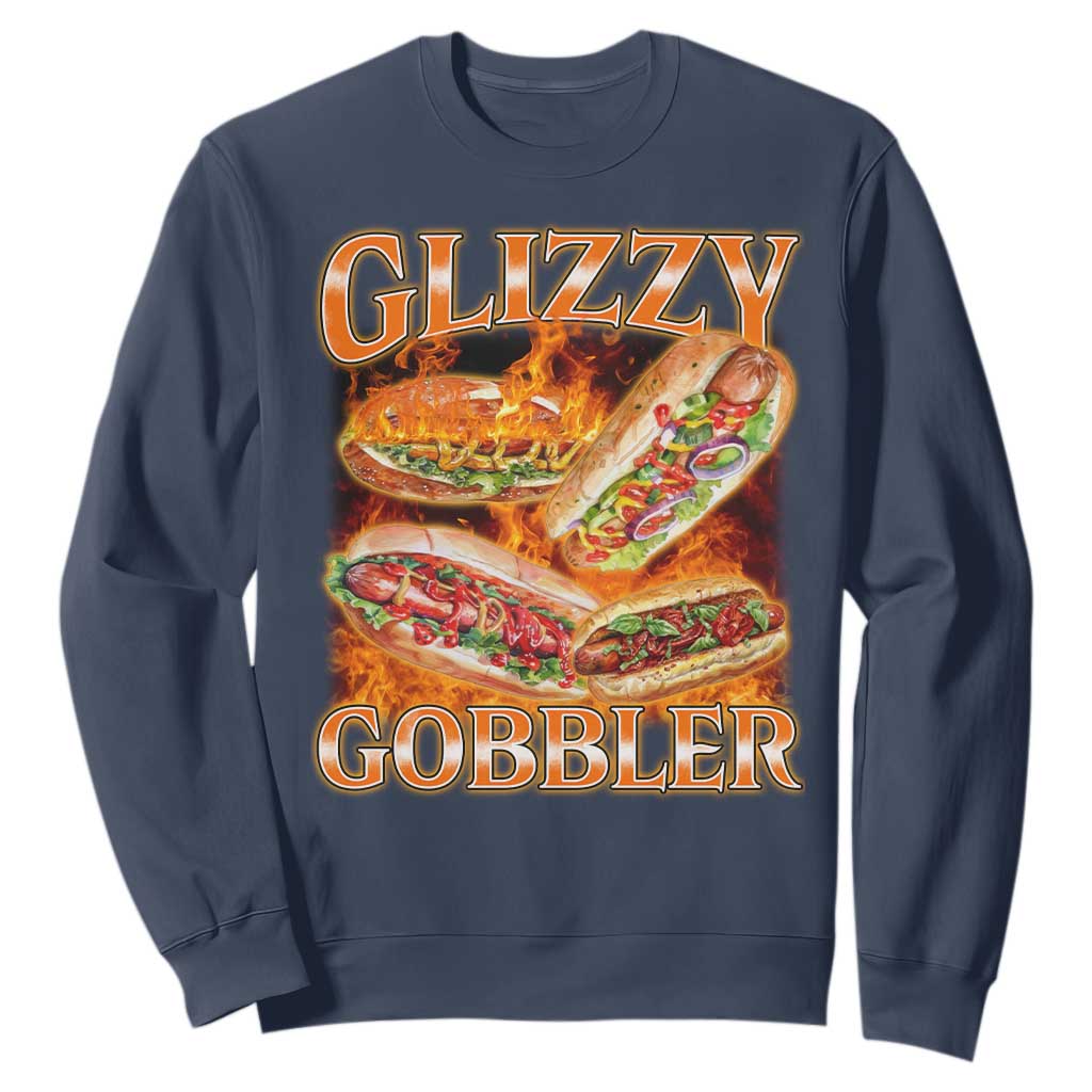 Funny Glizzy Gobbler Sweatshirt Glizzy Hot Dog Meme Hilarious TS11 Navy Print Your Wear