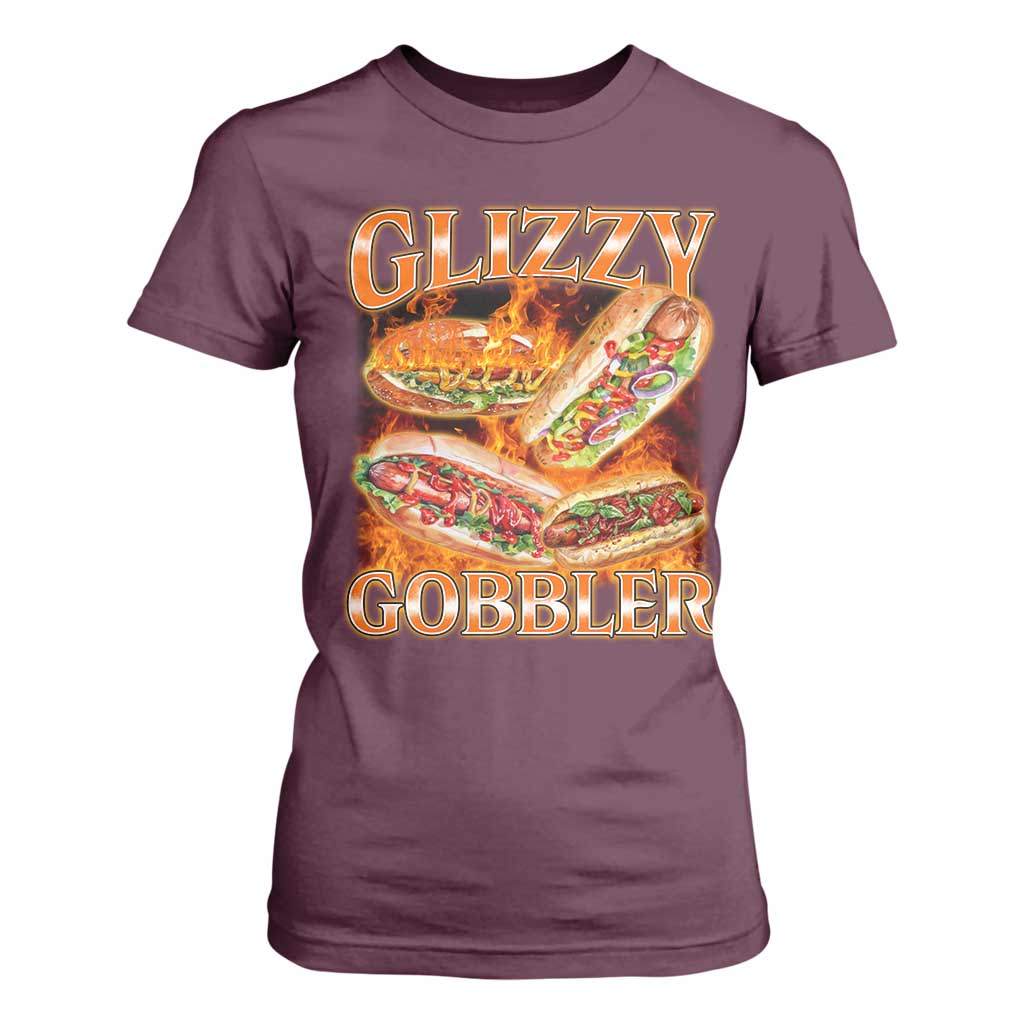 Funny Glizzy Gobbler T Shirt For Women Glizzy Hot Dog Meme Hilarious TS11 Maroon Print Your Wear