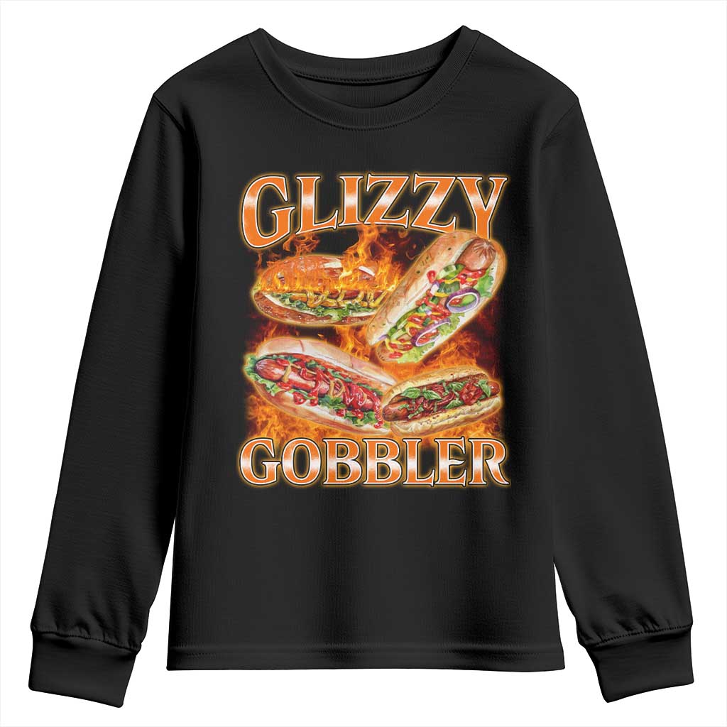 Funny Glizzy Gobbler Youth Sweatshirt Glizzy Hot Dog Meme Hilarious TS11 Black Print Your Wear