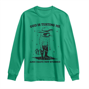 Funny God Is Testing Me And I Have Not Studied Long Sleeve Shirt Cowboy Racoon TS11 Irish Green Print Your Wear