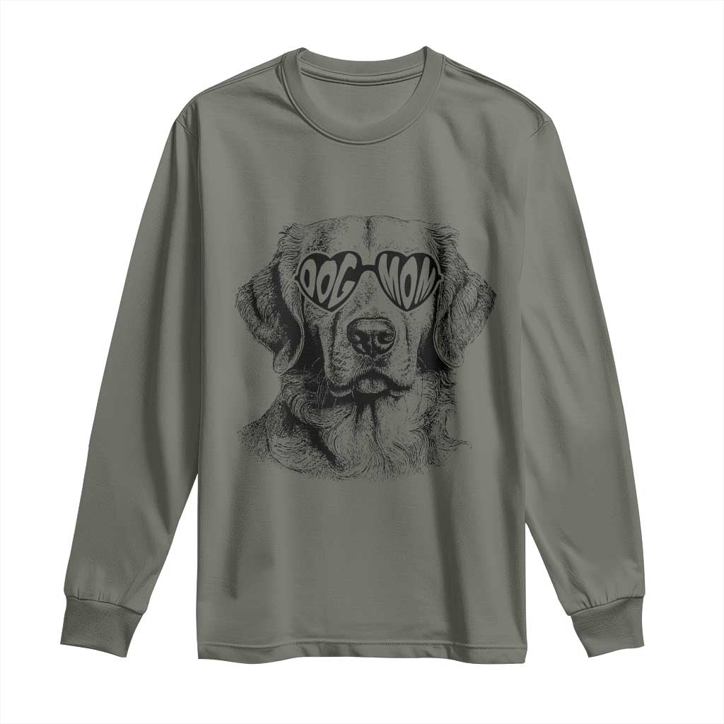 Funny Golden Retirever Dog Mom Long Sleeve Shirt Heart Shaped Sunglasses TS11 Military Green Print Your Wear