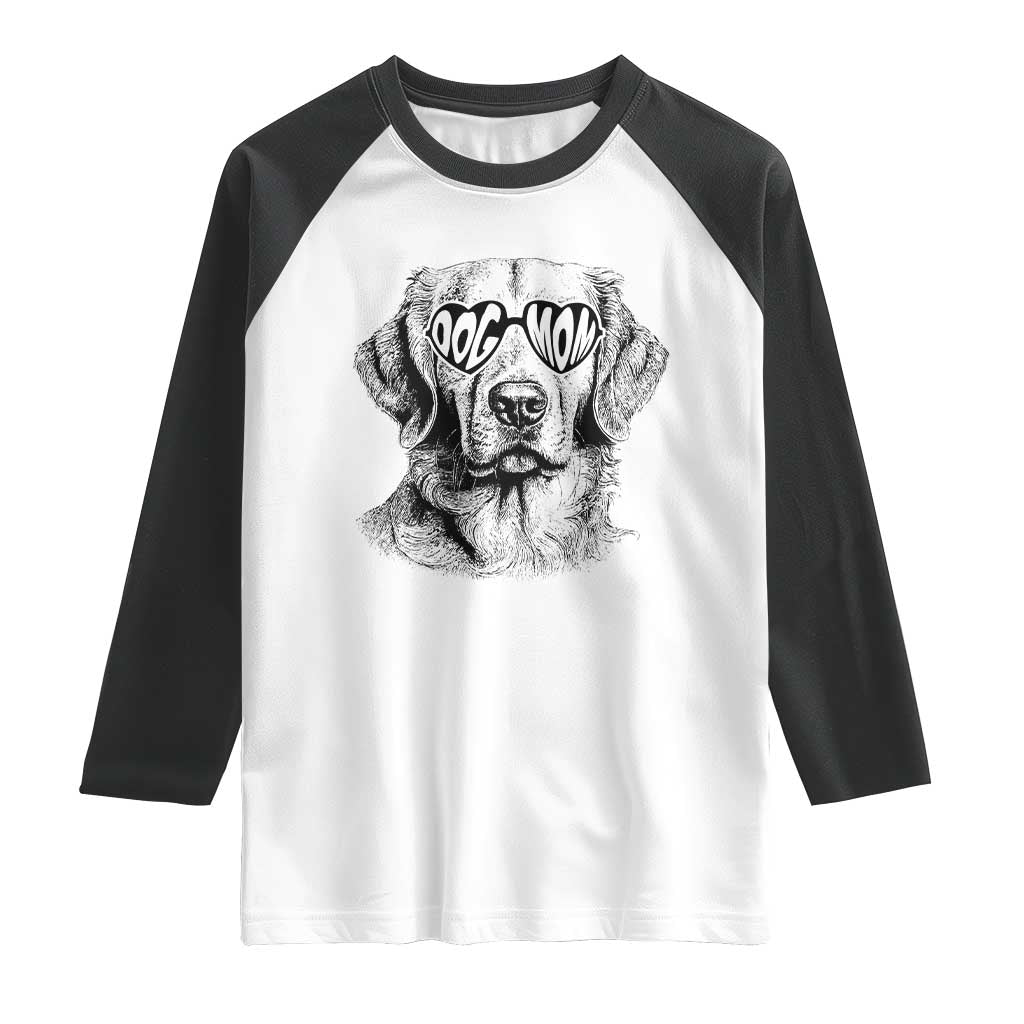 Funny Golden Retirever Dog Mom Raglan Shirt Heart Shaped Sunglasses TS11 White Black Print Your Wear