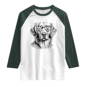 Funny Golden Retirever Dog Mom Raglan Shirt Heart Shaped Sunglasses TS11 White Dark Forest Green Print Your Wear