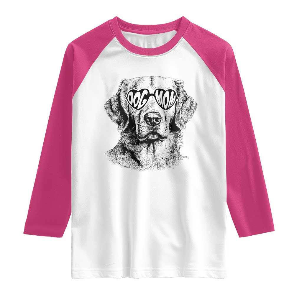 Funny Golden Retirever Dog Mom Raglan Shirt Heart Shaped Sunglasses TS11 White Heliconia Print Your Wear