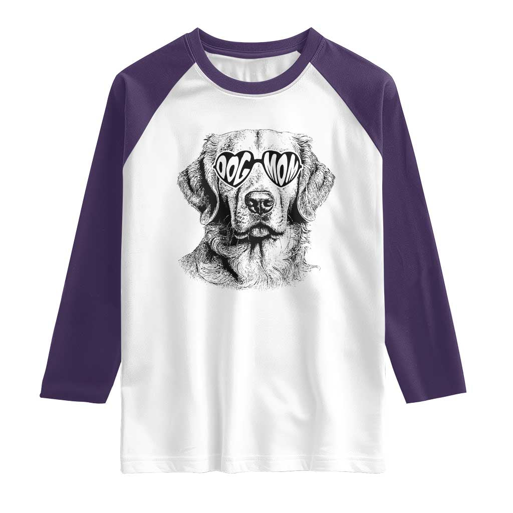 Funny Golden Retirever Dog Mom Raglan Shirt Heart Shaped Sunglasses TS11 White Purple Print Your Wear