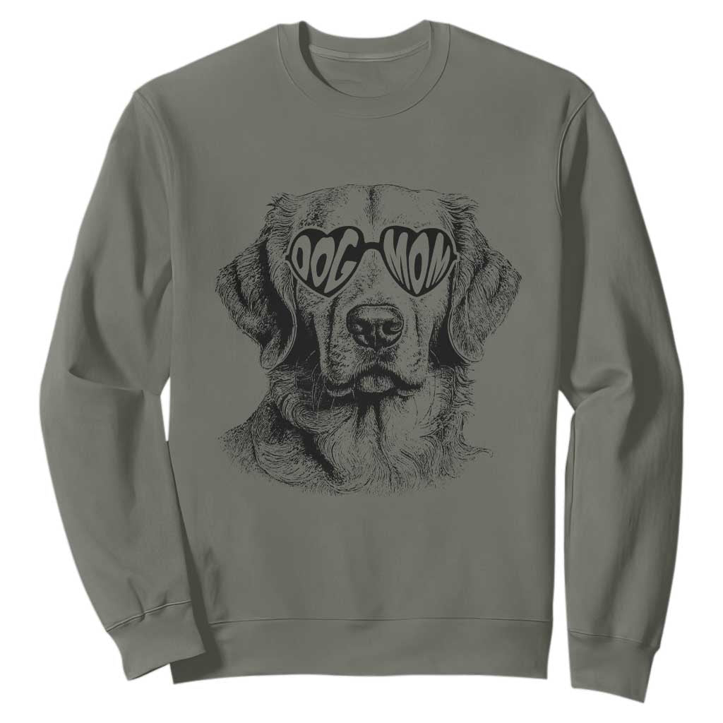 Funny Golden Retirever Dog Mom Sweatshirt Heart Shaped Sunglasses TS11 Military Green Print Your Wear
