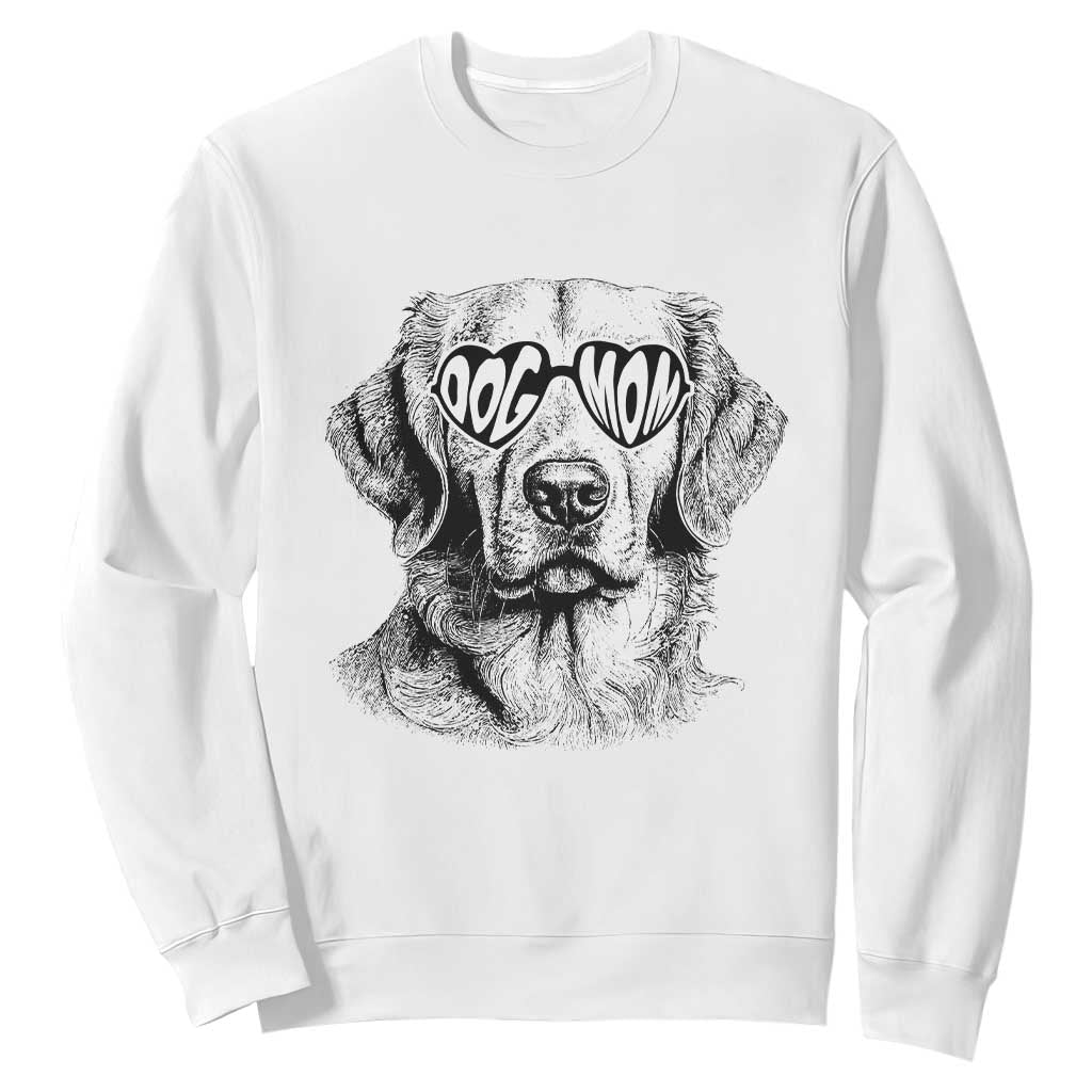 Funny Golden Retirever Dog Mom Sweatshirt Heart Shaped Sunglasses TS11 White Print Your Wear
