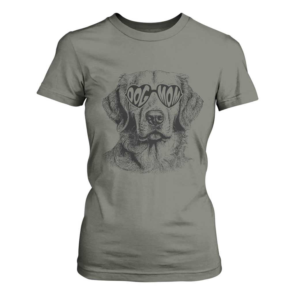 Funny Golden Retirever Dog Mom T Shirt For Women Heart Shaped Sunglasses TS11 Military Green Print Your Wear