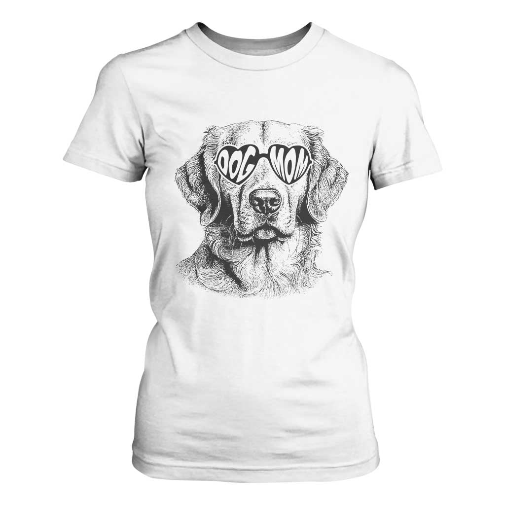 Funny Golden Retirever Dog Mom T Shirt For Women Heart Shaped Sunglasses TS11 White Print Your Wear