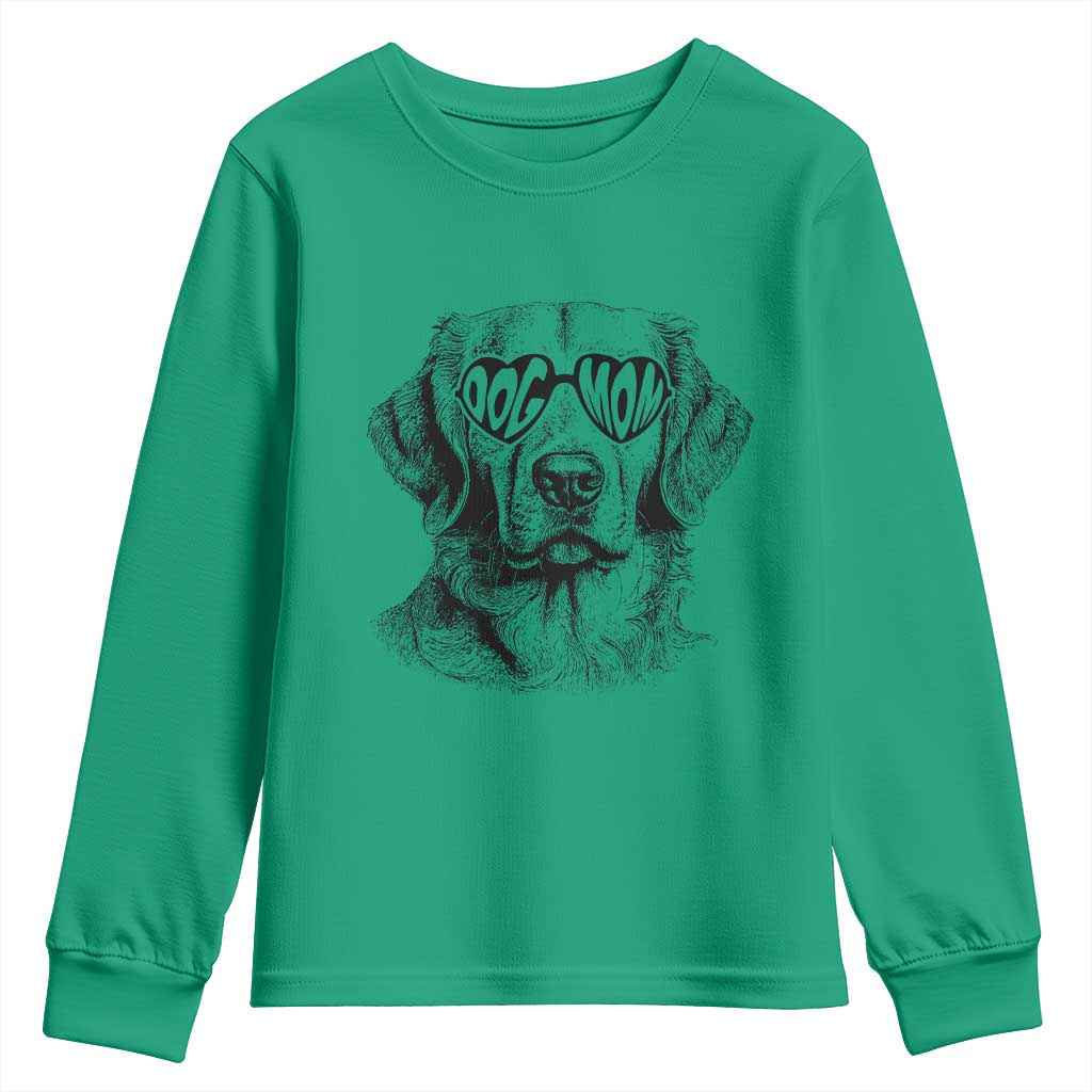 Funny Golden Retirever Dog Mom Youth Sweatshirt Heart Shaped Sunglasses TS11 Irish Green Print Your Wear
